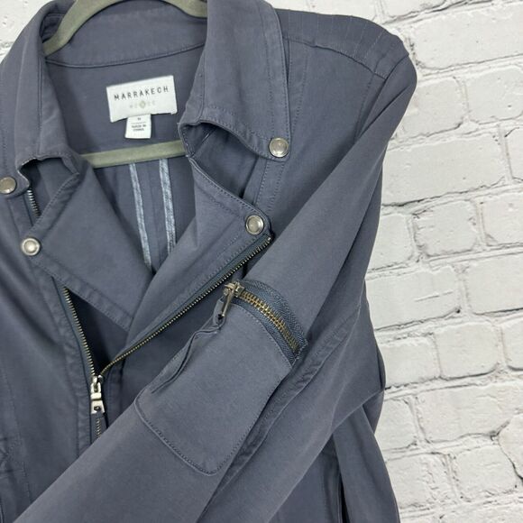 Anthropologie Marrakech Tavi Moto Zip Up Jacket Womens M Blue Gray Cotton Casual - Picture 5 of 10